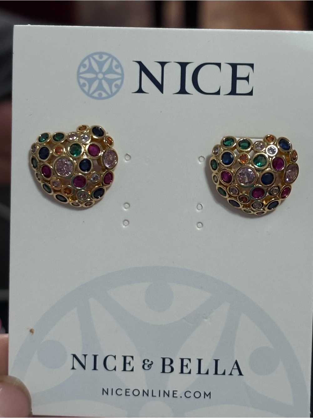 Multicolor Heart Stud Earrings in Gold